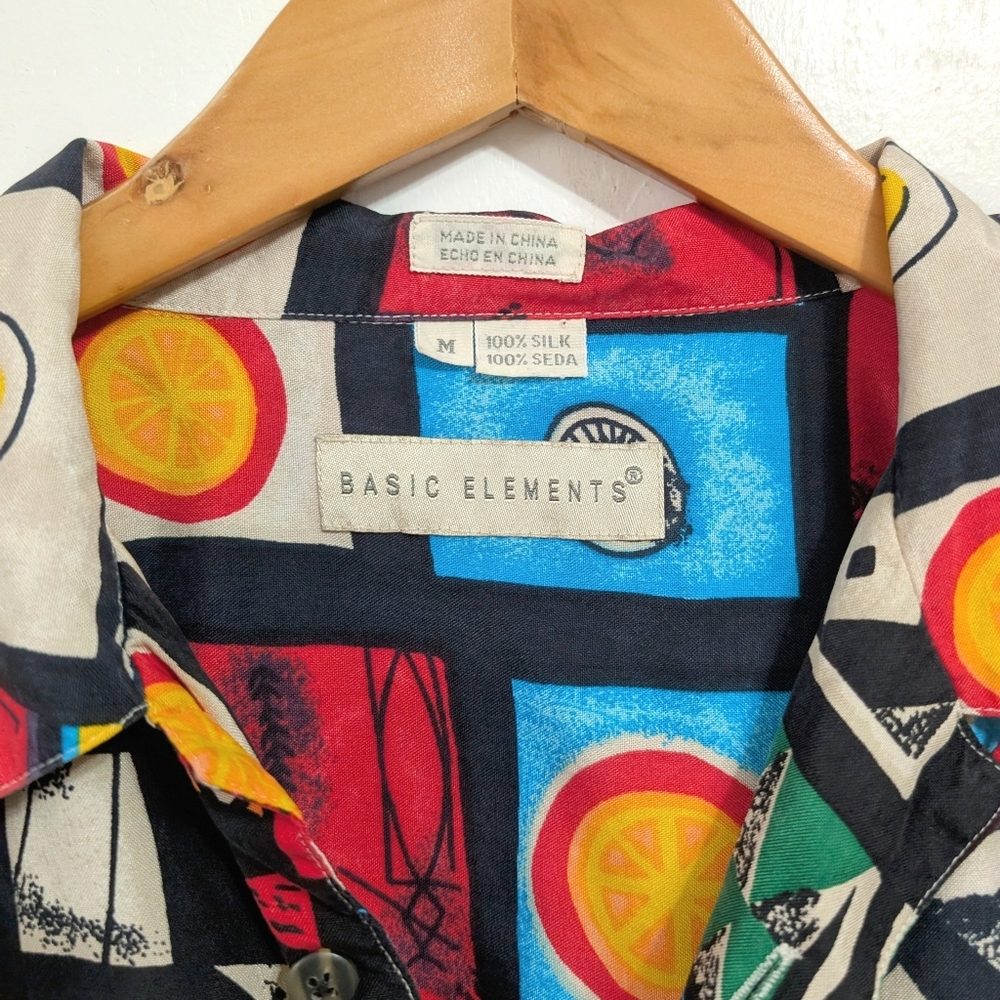 Basic Elements Silk Shirt Button Up Top Mens Fun … - image 2